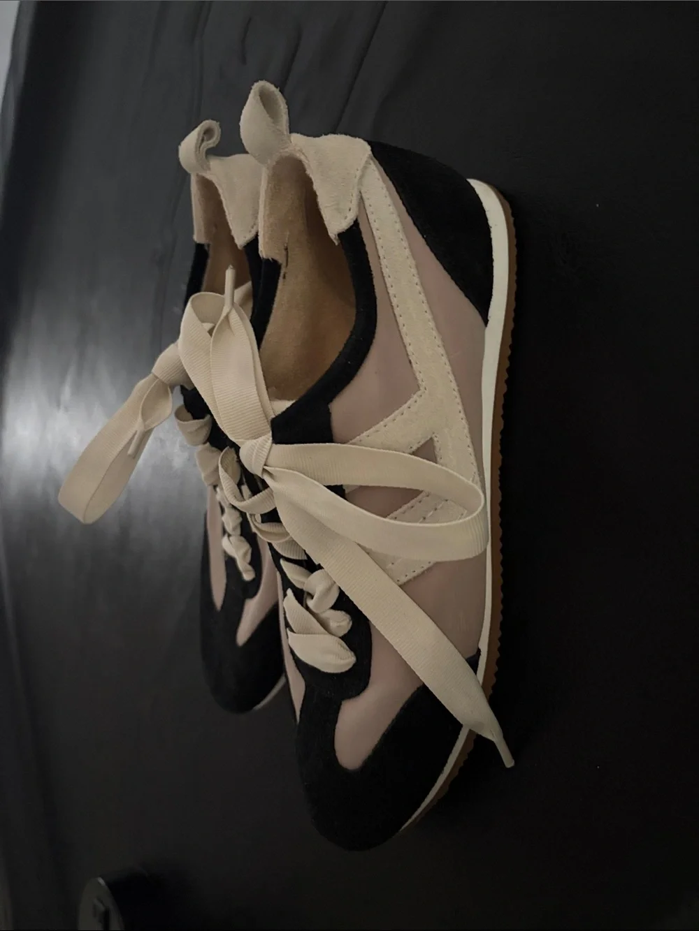 Free People Aces Black and Cream Lace-Up Women's Sneakers 7.5